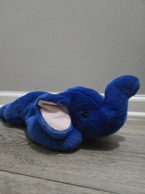 Ty Elephant Plush Royal Blue Peanut Stuffed Animal Toy Beanie Buddies Vtg 1998